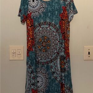 Merona Blue and Orange Patterned Midi Dress